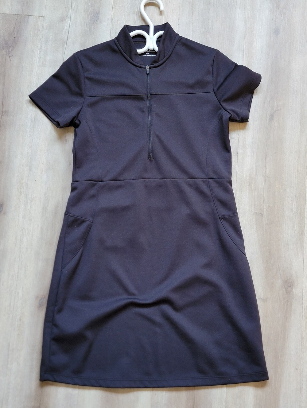 Casual Black Short-Sleeve Maggie Lane Athletics  Zip Front Dress